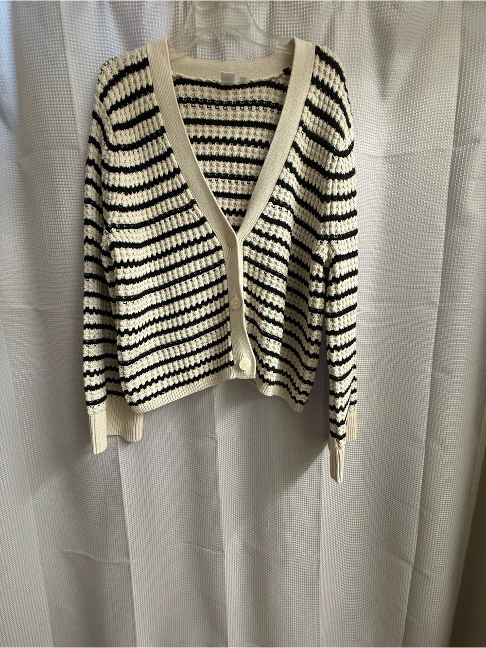 GAP Black Cream Striped Cotton Knit Cardigan XL | Coastal Chic Preppy